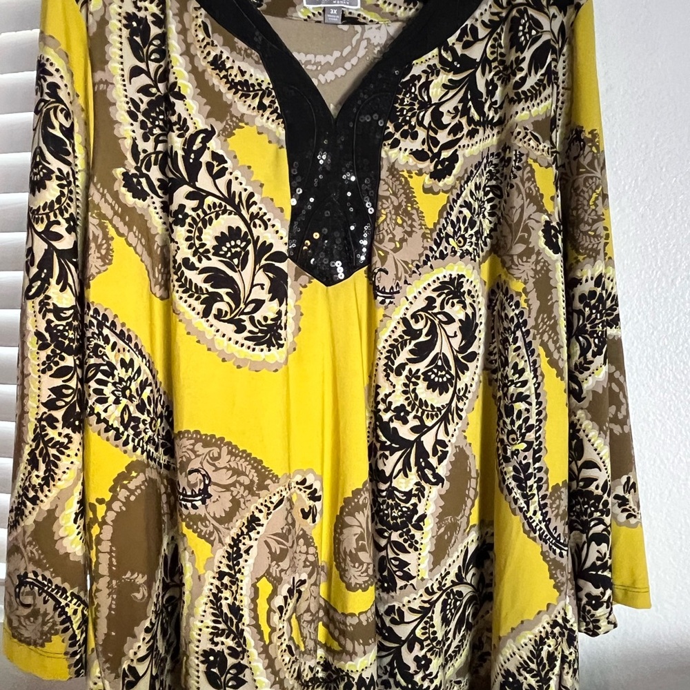 JM Collection Yellow and Black Paisley Tunic